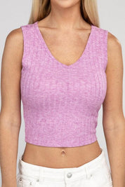 Ribbed Scoop Neck Cropped Sleeveless Top LT PLUM Tank Tops