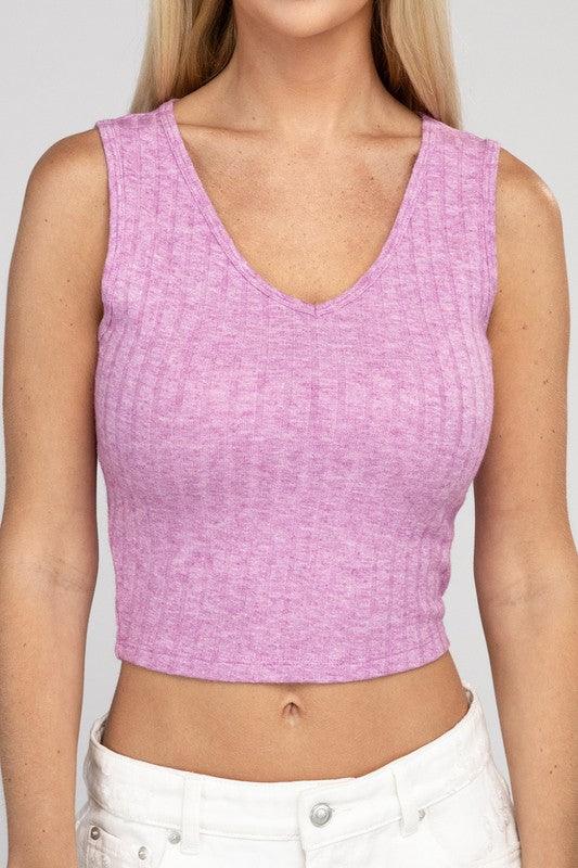 Ribbed Scoop Neck Cropped Sleeveless Top LT PLUM Tank Tops