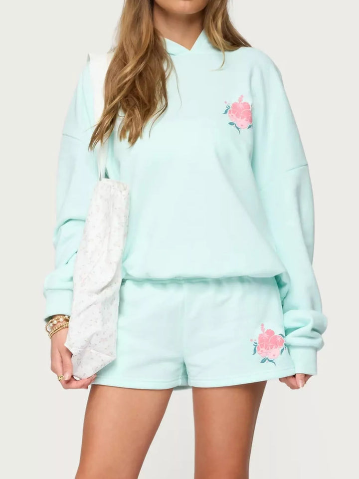 Mint Blue Drop Shoulder Graphic Hoodie with Kangaroo Pocket | Hoodies Daverri Fashions