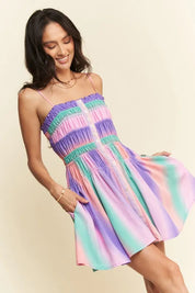 Davi & Dani Multi Color Ombre Printed Bodice Button Up Dress | Mini Dresses Daverri Fashions