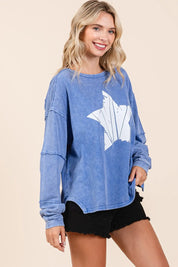Mittoshop Star Graphic Mineral Wash Long Sleeve Top | Tops Daverri Fashions