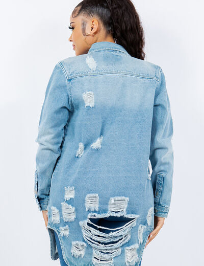 American Bazi Distressed Button Up Long Sleeve Denim Jacket