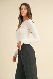 MABLE Cut Out Long Sleeve Ribbed Knit Top | Tops Daverri Fashions