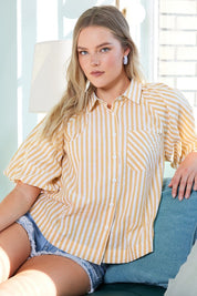 Mittoshop Button Down Striped Puff Sleeve Shirt