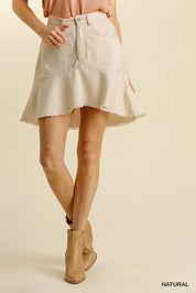 Umgee Linen Blend 5 Pockets High Low Skirt with Frayed Hem | Daverri Fashions