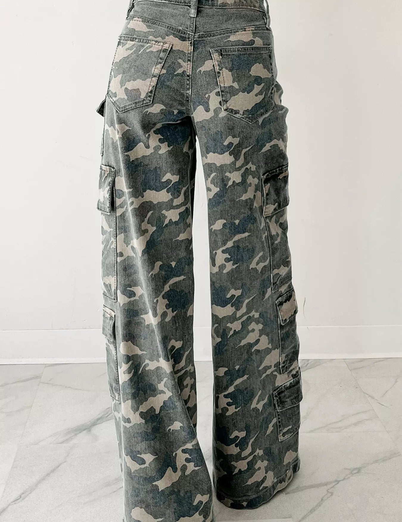 Camo Print Wide Leg Cargo Jeans | Jeans Daverri Fashions