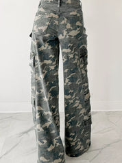 Camo Print Wide Leg Cargo Jeans | Jeans Daverri Fashions