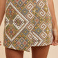 Annie Wear Ethic Woven Jacquard Wrap Mini Skirt YELLOW GREEN MULTI Skirts