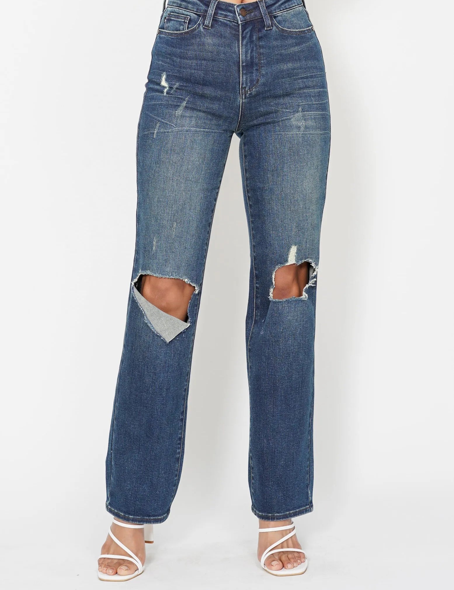 DK 3(26) Judy Blue Full Size Hw Ripped Knee Dad Jeans Plus Size | Jeans Daverri Fashions