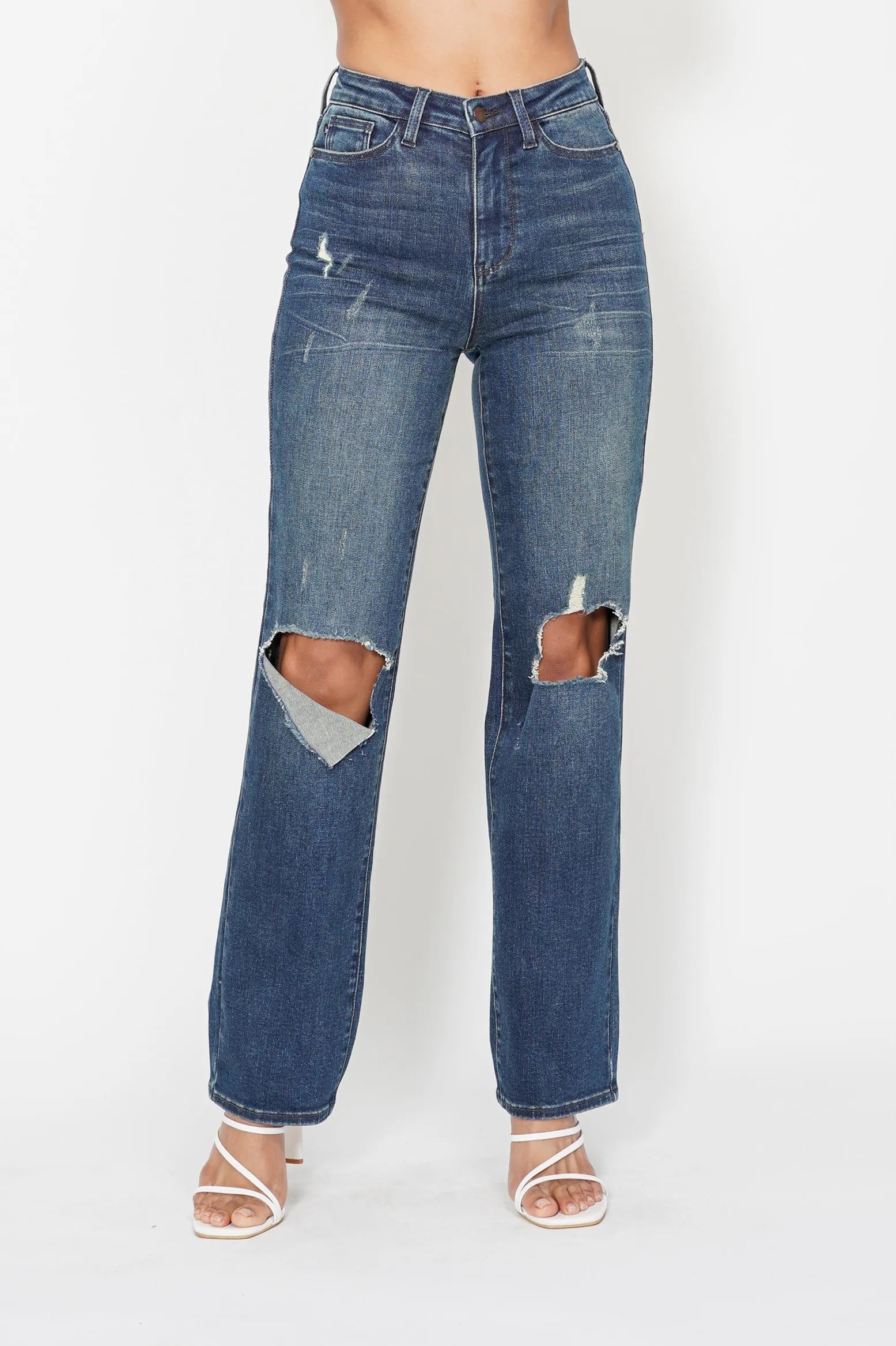 DK 3(26) Judy Blue Full Size Hw Ripped Knee Dad Jeans Plus Size | Jeans Daverri Fashions