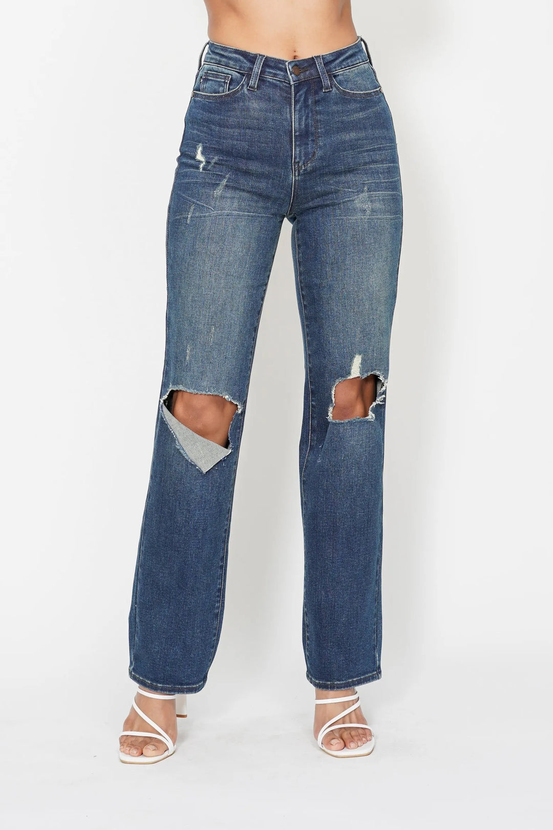 DK Judy Blue Full Size Hw Ripped Knee Dad Jeans Plus Size | Jeans Daverri Fashions