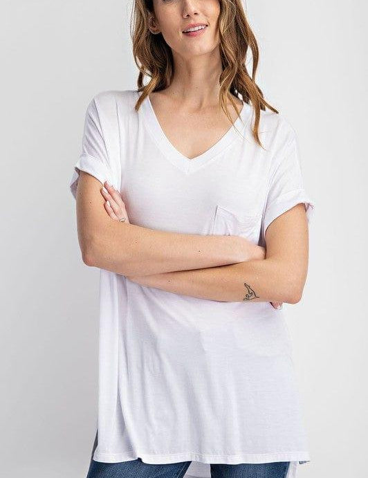 V Neck Basic High-Low Hem Top Shirts & Tops