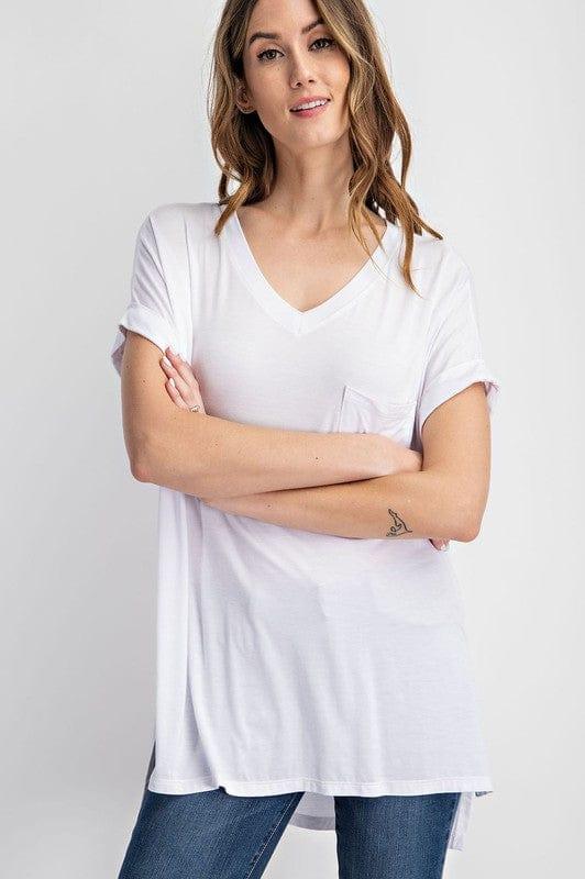 V Neck Basic High-Low Hem Top Shirts & Tops