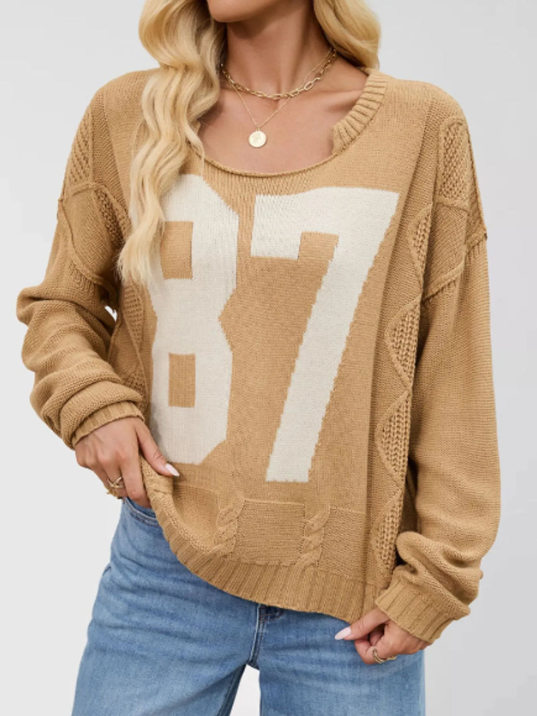 Number 87 Oversized Cable Knit Sweater | Sweaters Daverri Fashions