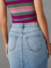 Raw Hem Front Slit Denim Midi Skirt | Skirt Daverri Fashions