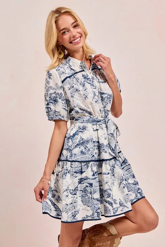 BiBi Woven Printed Tiered Dress Mini Dresses