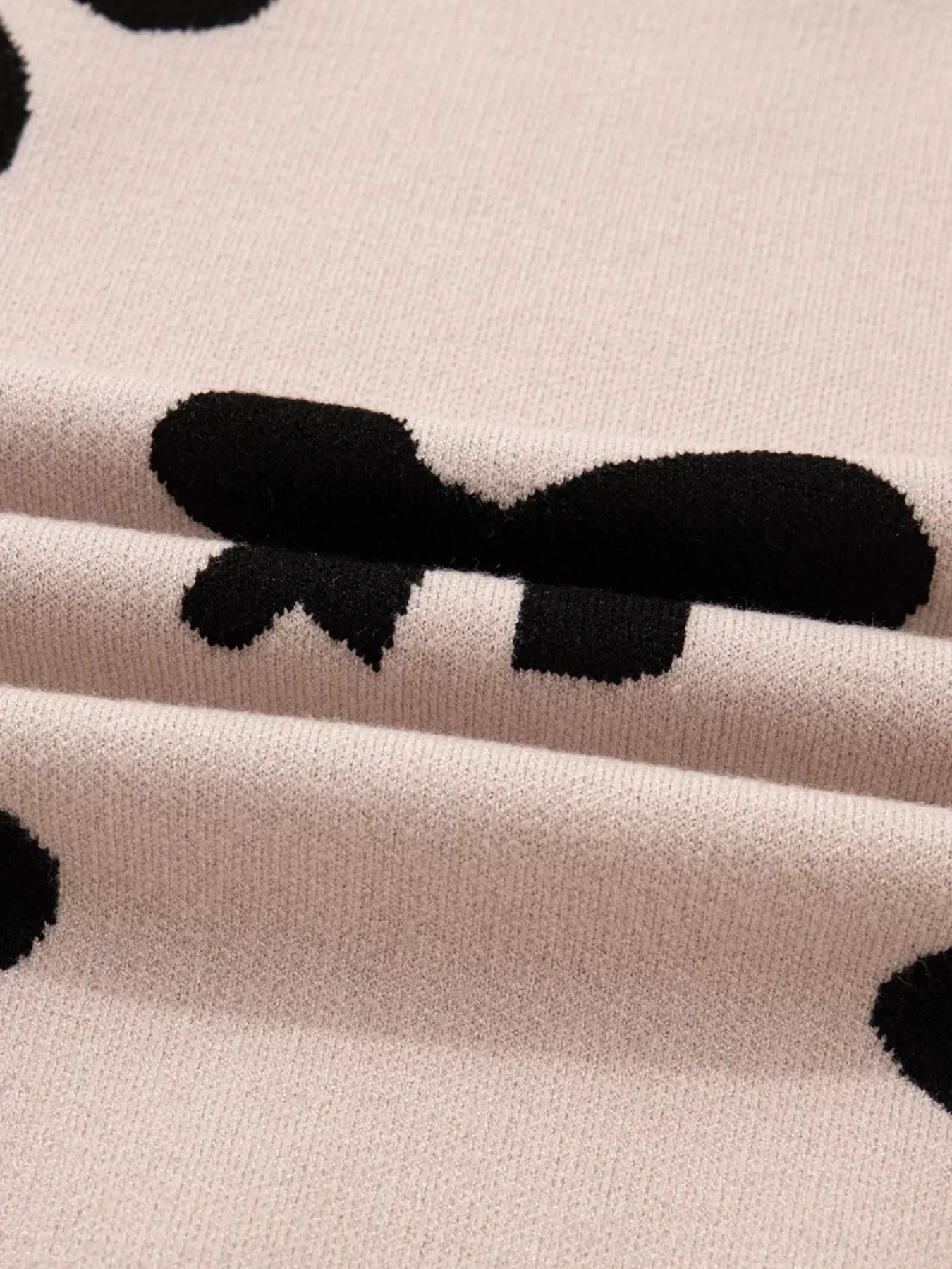 Pearl Embellished Bow Pattern Loose Sweater Dust Storm - DAVERRI FASHIONS