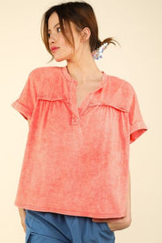 VERY J Nochted Short Sleeve Washed T-Shirt Coral