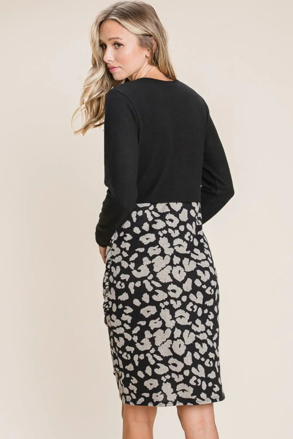 BOMBOM Leopard Color Block Knit Dress - DAVERRI FASHIONS