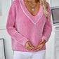 Striped V-Neck Long Sleeve Sweater - DAVERRI FASHIONS