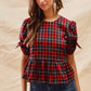 SO ME Christmas Holiday Plaid Ribbon Short Sleeves Top - DAVERRI FASHIONS