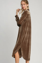 Umgee Texture Curved Hem Button Down Shirt Dress | Daverri Fashions