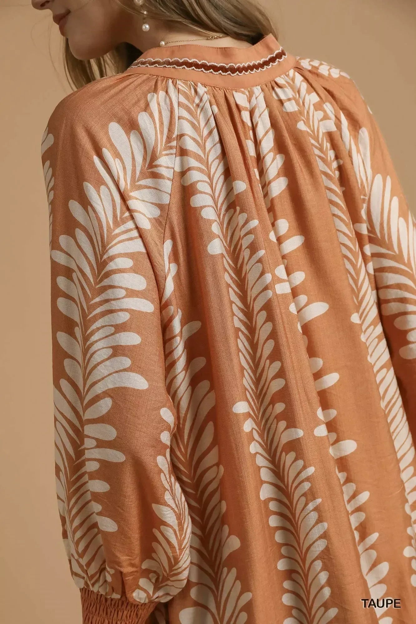 Umgee Leaf Print Notched Mini Babydoll Dress - DAVERRI FASHIONS