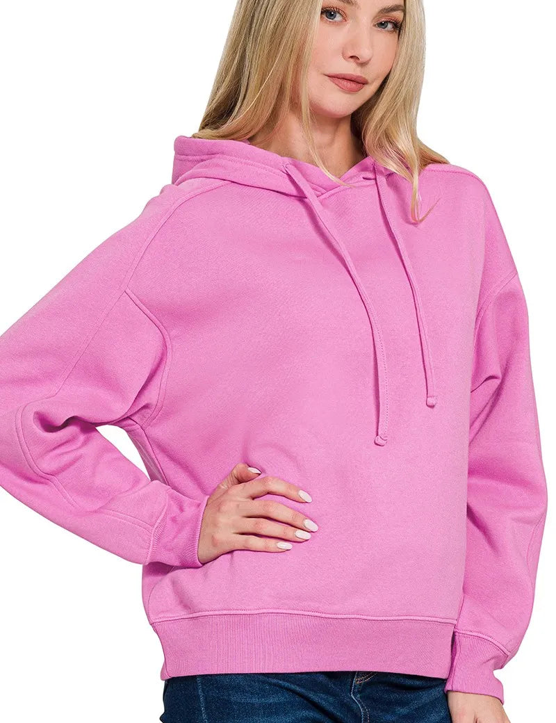 BRIGHT MAUVE Zenana Drawstring Relaxed Fit Fleece Hoodie | Hoodies Daverri Fashions