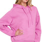 Zenana Drawstring Relaxed Fit Fleece Hoodie Bright Mauve - DAVERRI FASHIONS