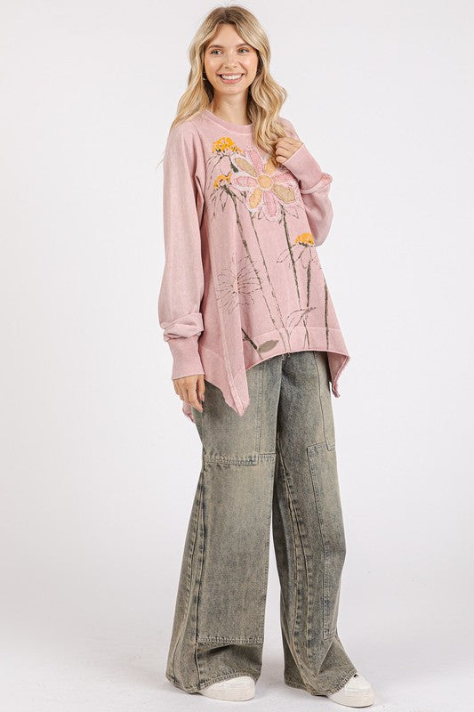 Mittoshop Flower Graphic Print and Patch Oversized Sweatshirt