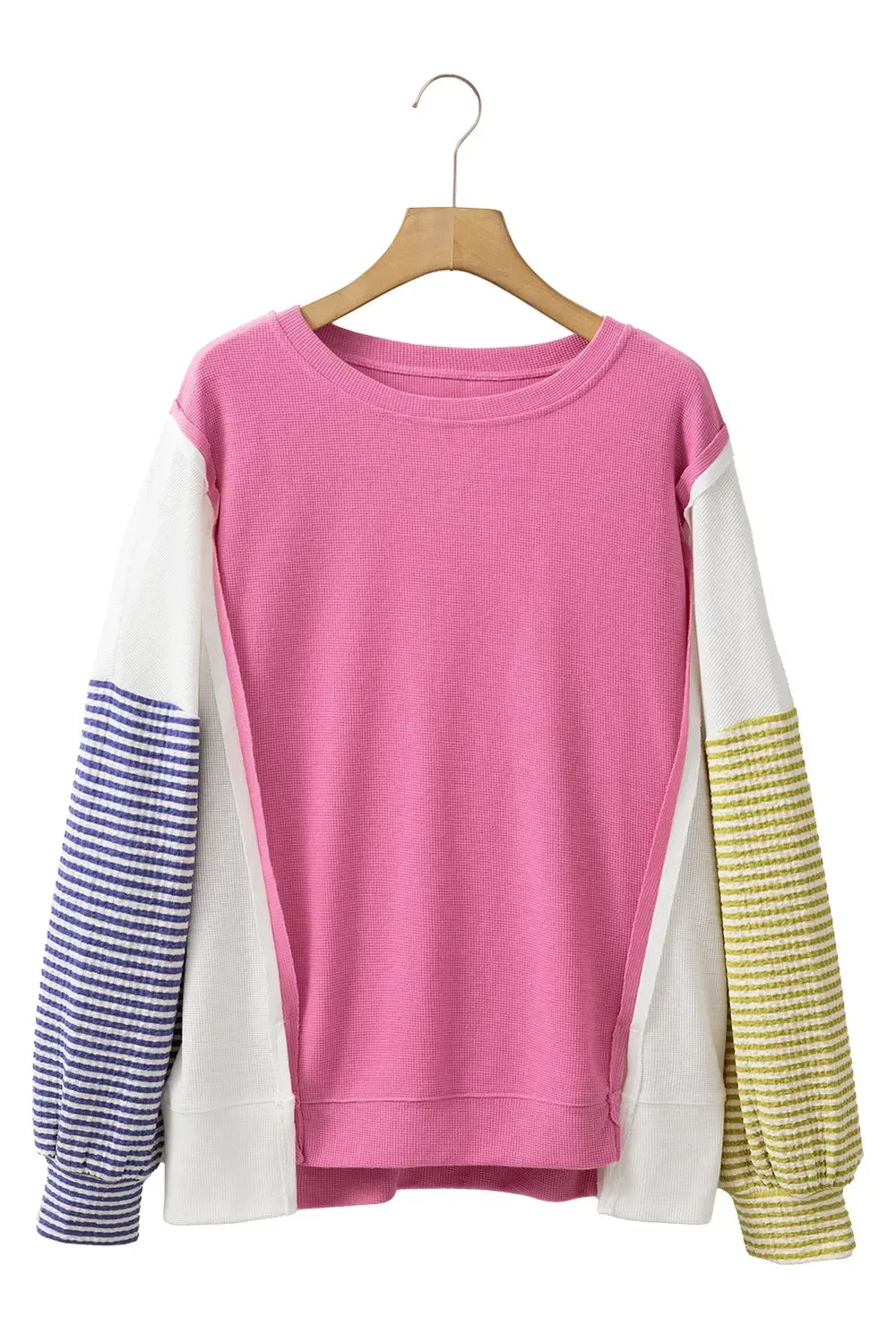 Exposed Seam Contrast Long Sleeve Sweatshirt - DAVERRI FASHIONS