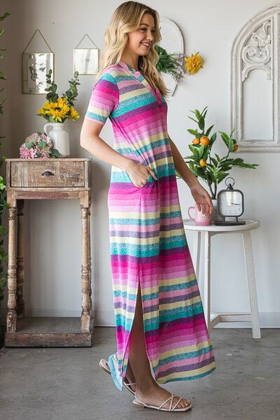 Heimish Striped Short Sleeve Maxi Tee Dress Maxi Dresses