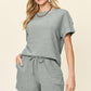 Double Take Full Size Texture Short Sleeve T-Shirt and Drawstring Shorts Set Cloudy Blue Outfit Sets