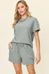 Double Take Full Size Texture Short Sleeve T-Shirt and Drawstring Shorts Set Cloudy Blue Outfit Sets