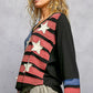 POL Double Gauze American Flag Patch V-Neck Long Sleeve Black T-Shirt
