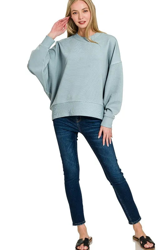 Zenana Ribbed Balloon Sleeve Sweatshirt Sweatshirts