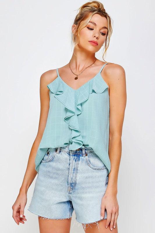 Sweet Generis Ruffle Frill Tank Top Frosty Green Shirts & Tops