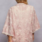 Delicate pink POL embroidered floral collared pajama top with scalloped edges