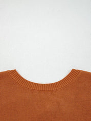 Solid Color Ribbed Trim Drop Shoulder Sweater - DAVERRI FASHIONS
