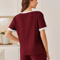 Burgundy ribbed Daverri Fashions pajama top and shorts set with white trim