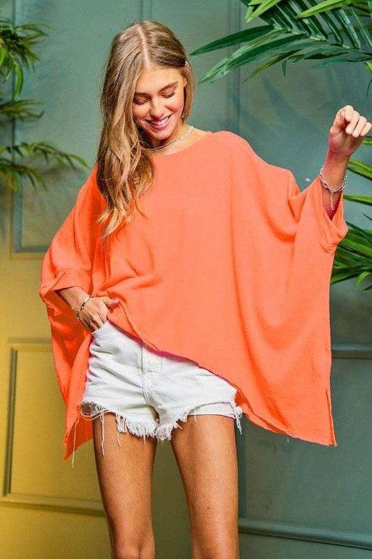 Solid Round Neck Loose Fit Kimono Sleeve Sweater Sweaters