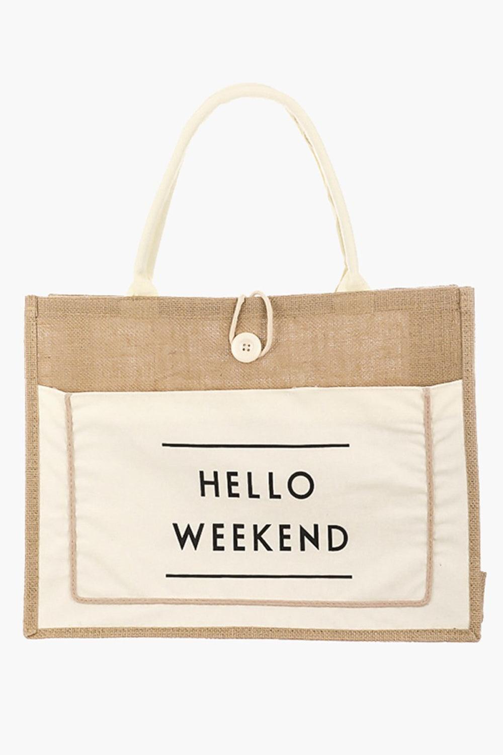 Hello Weekend Burlap Tote Bag Ivory One Size Handbags