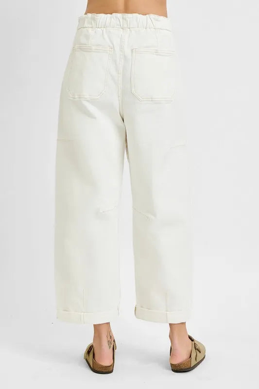 RISEN Full Size High Rise Crop Wide Barrel Cargo Pocket Jeans Plus Size Cargo Jeans