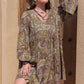 Plus Size Printed V-Neck Long Sleeve Midi Dress - DAVERRI FASHIONS