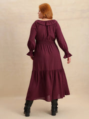 Plus Size Swiss Dot Tie Neck Flounce Sleeve Maxi Dress | Maxi Dresses Daverri Fashions