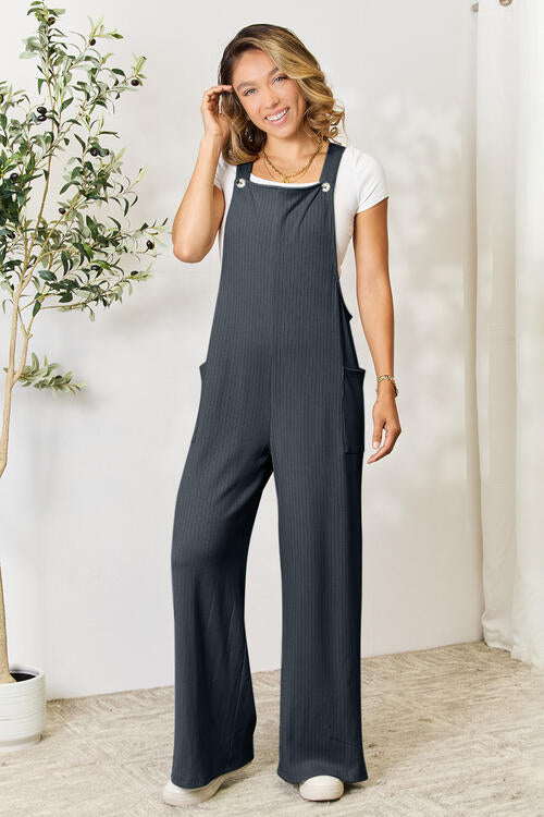 Double Take Full Size Wide Strap Overall with Pockets Overalls