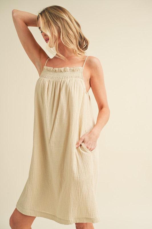 Aemi + Co Embroidered Trim Gauze Square Neck Mini Cami Dress Cami Dresses