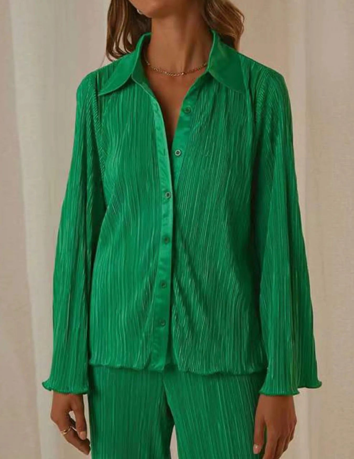 Button Up Long Sleeve Top and Pants Set | Loungewear Sets Daverri Fashions