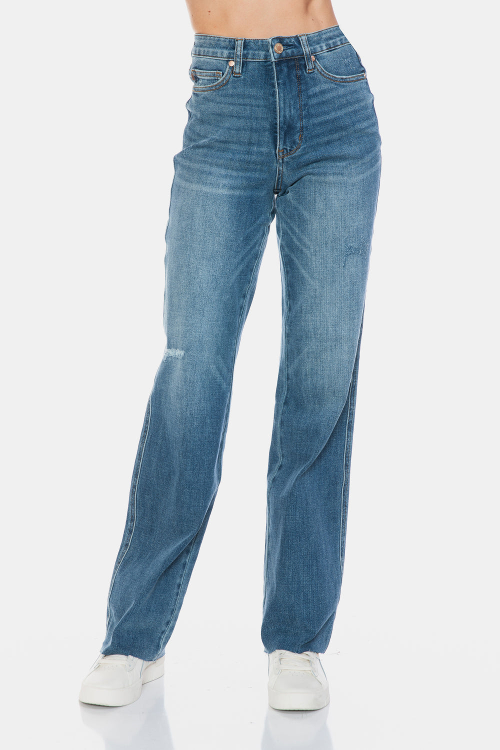 Judy Blue Full Size Tummy Control Cut Raw Hem Straight Jeans Medium