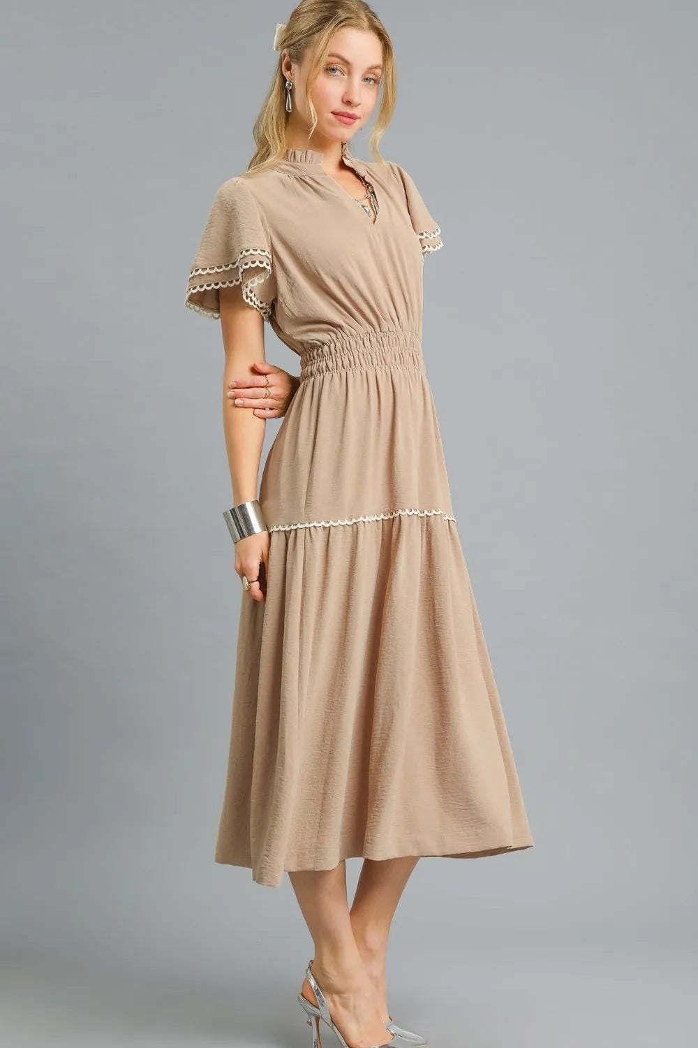 Umgee Tiered Flutter Sleeve Midi Dress Midi Dresses